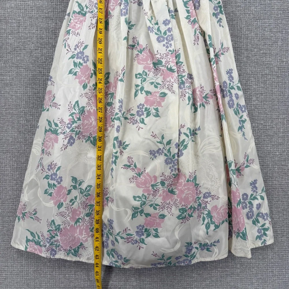 Vtg Scott McClintock Floral Dress Sz 6 Puff Sleeve Lace Cottage Coquette Basque - Picture 12 of 15